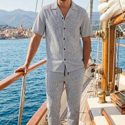 Stripe Short Sleeve + Matching Short Set Button Down Shirts Eight-X