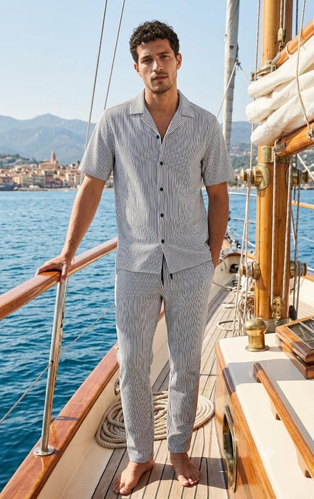 Stripe Short Sleeve + Matching Short Set Button Down Shirts Eight-X