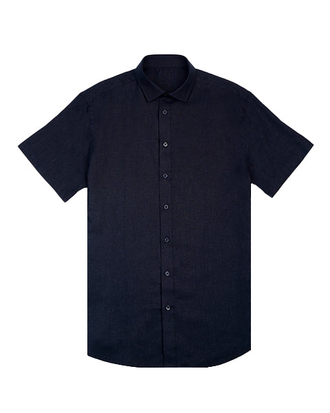 100% Linen Button Short Sleeve Button Down Shirt - Navy Short Sleeve Shirts Eight-X NAVY S