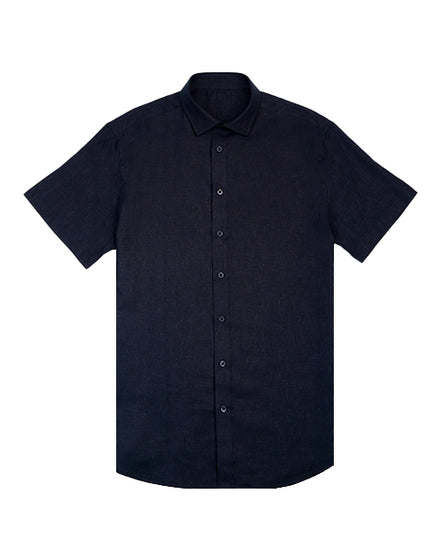 100% Linen Button Short Sleeve Button Down Shirt - Navy Short Sleeve Shirts Eight-X NAVY S