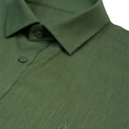 100% Linen Button Short Sleeve Button Down Shirt - Green Eight-X