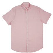 100% Linen Button Short Sleeve Button Down Shirt - Pink Eight-X PINK S