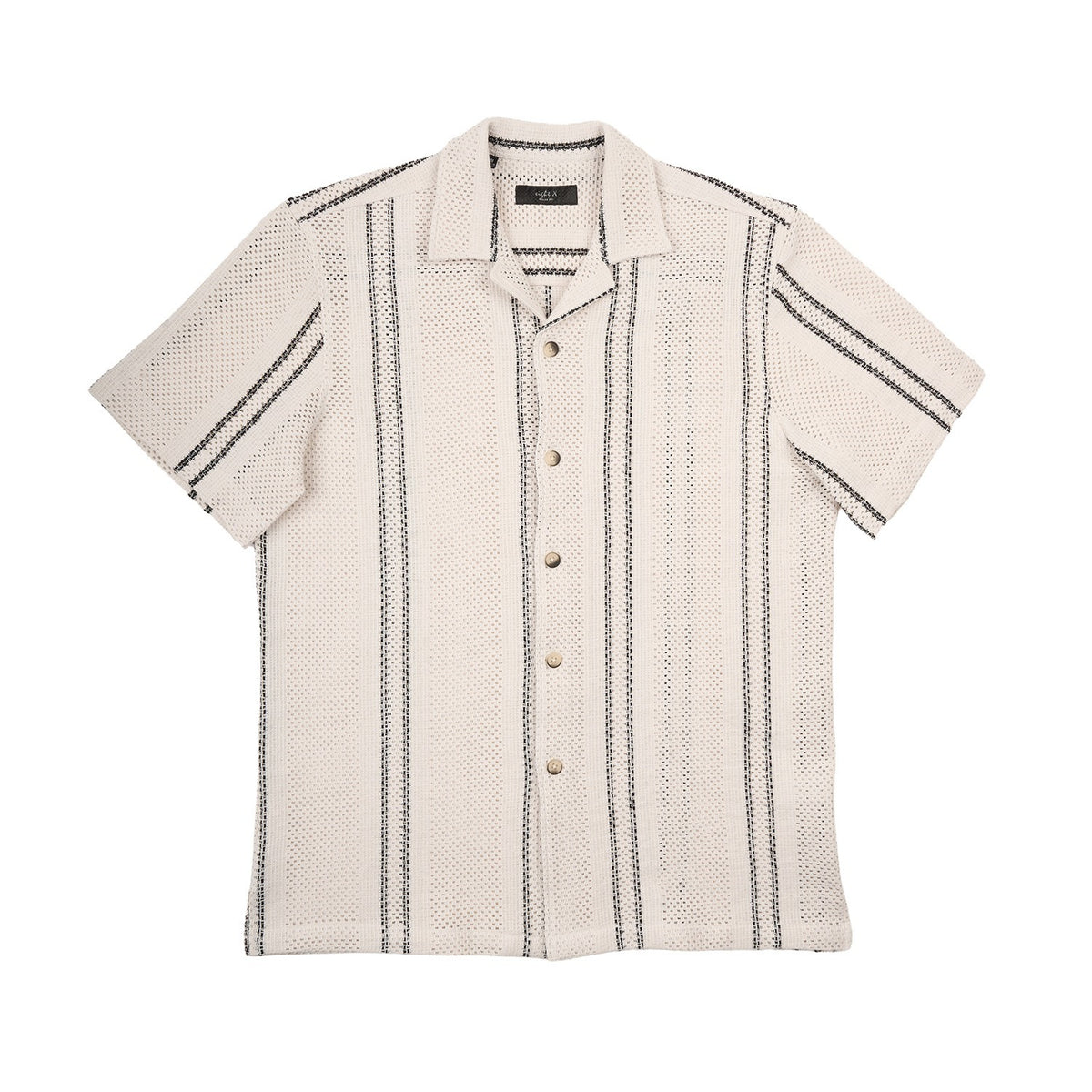 Open Gauge Crochet Relaxed Fit Short Sleeve Button Down Shirts Eight-X BEIGE S