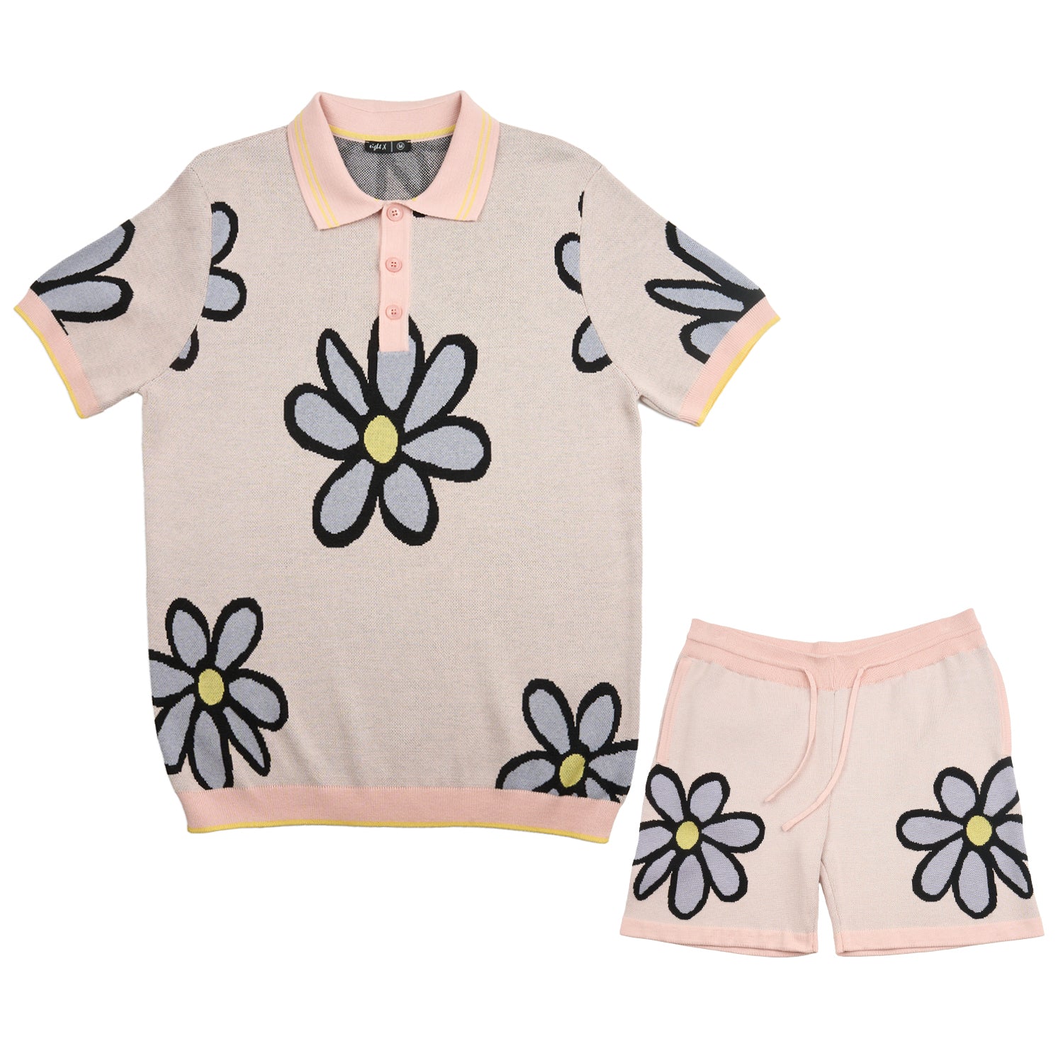 Mod Bloom Knit Short Sleeve and Short Set - Pink Matching Sets Eight-X
