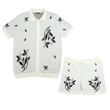 Monochrome Bloom Knit Short Sleeve and Short Set Matching Sets Eight-X