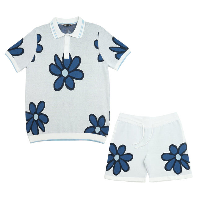 Mod Bloom Knit Short Sleeve and Short Set - White Matching Sets Eight-X