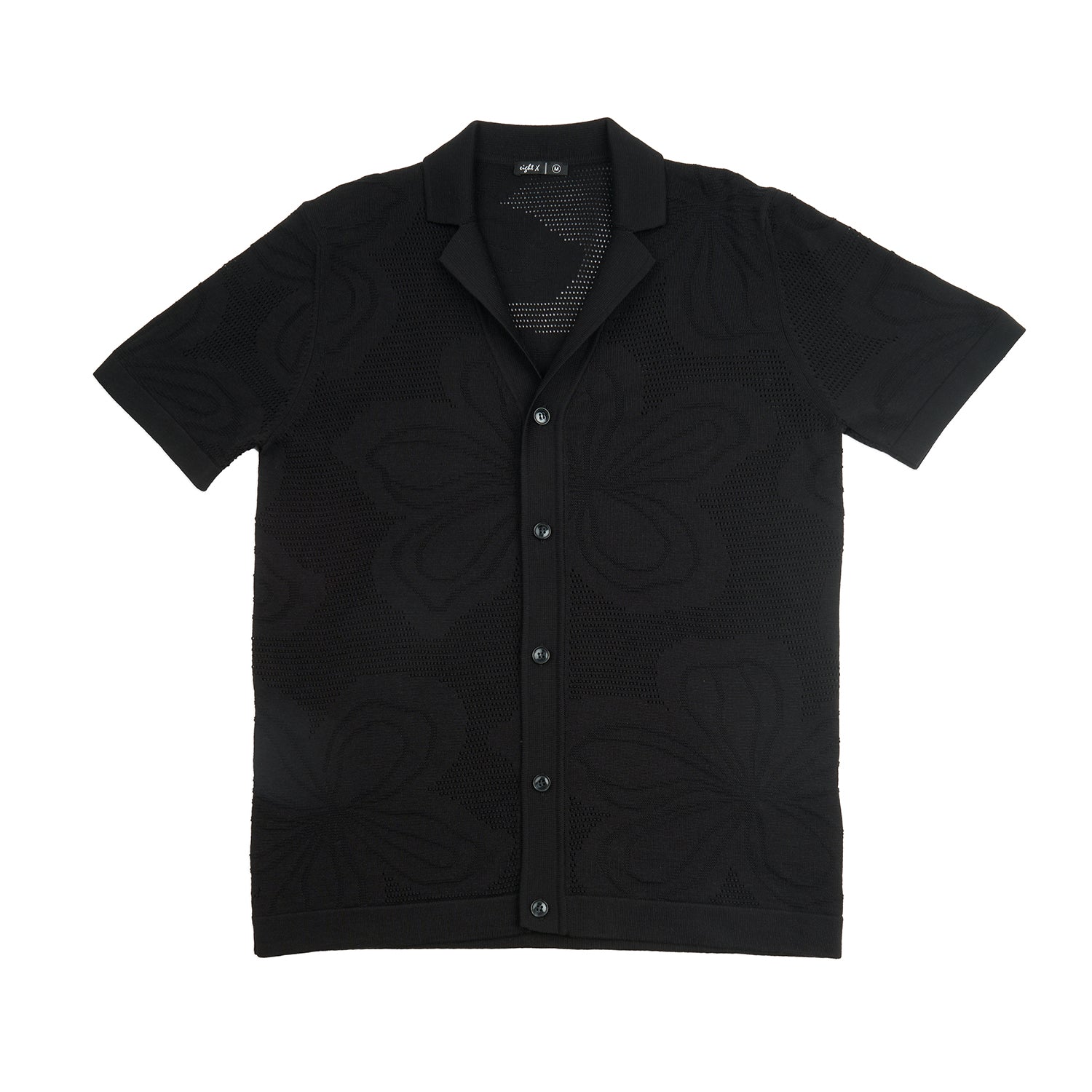 Lily Jacquard Knit Short Sleeve Shirt - Black Knits Eight-X