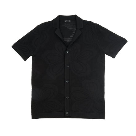 Lily Jacquard Knit Short Sleeve Shirt - Black Knits Eight-X