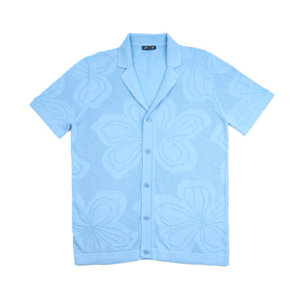 Lily Jacquard Knit Short Sleeve Shirt - Light Blue Knits Eight-X