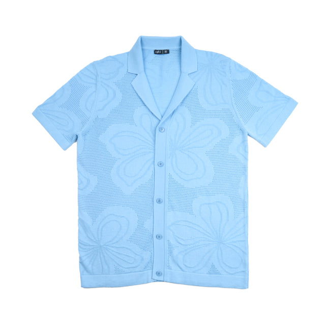 Lily Jacquard Knit Short Sleeve Shirt - Light Blue Knits Eight-X