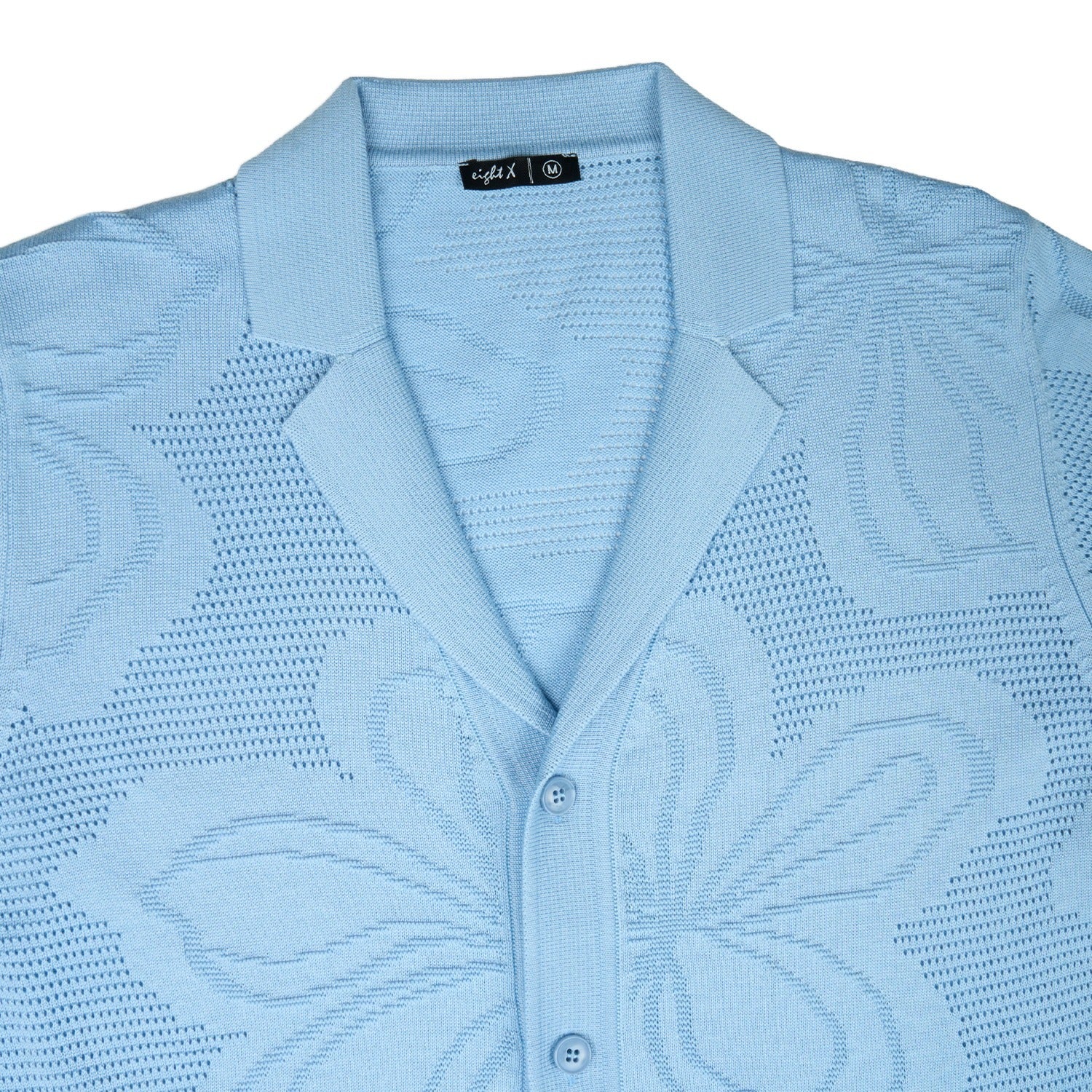 Lily Jacquard Knit Short Sleeve Shirt - Light Blue Knits Eight-X