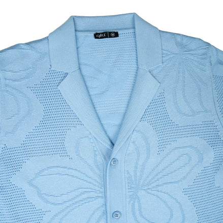 Lily Jacquard Knit Short Sleeve Shirt - Light Blue Knits Eight-X
