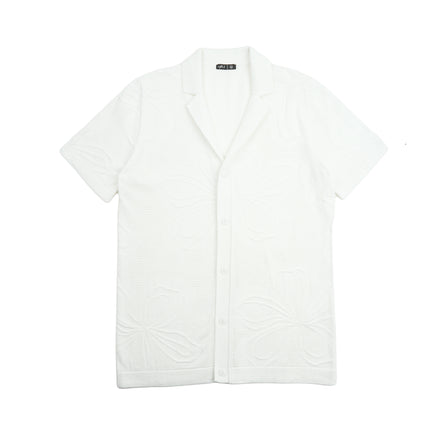 Lily Jacquard Knit Short Sleeve Shirt - White Knits Eight-X