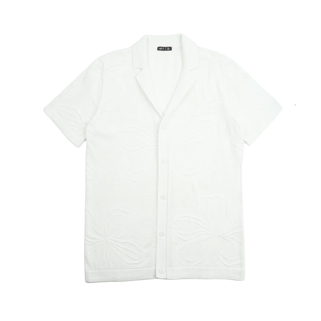 Lily Jacquard Knit Short Sleeve Shirt - White Knits Eight-X
