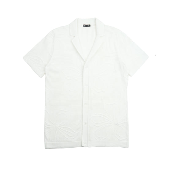Lily Jacquard Knit Short Sleeve Shirt - White Knits Eight-X WHITE S