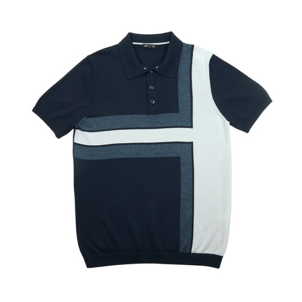 Alignment Short Sleeve Knit Polo - Navy / White Knits Eight-X