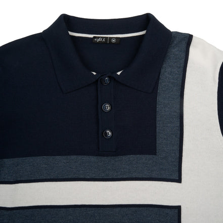 Alignment Short Sleeve Knit Polo - Navy / White Knits Eight-X