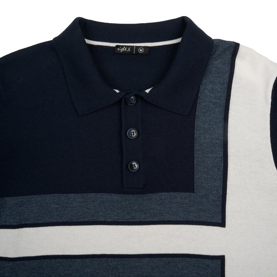 Alignment Short Sleeve Knit Polo - Navy / White Knits Eight-X