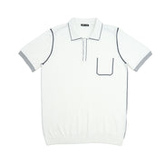 Contrast Short Sleeve Knit Polo - White Knits Eight-X