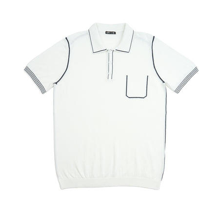Contrast Short Sleeve Knit Polo - White Knits Eight-X