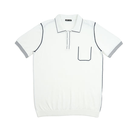 Contrast Short Sleeve Knit Polo - White Knits Eight-X