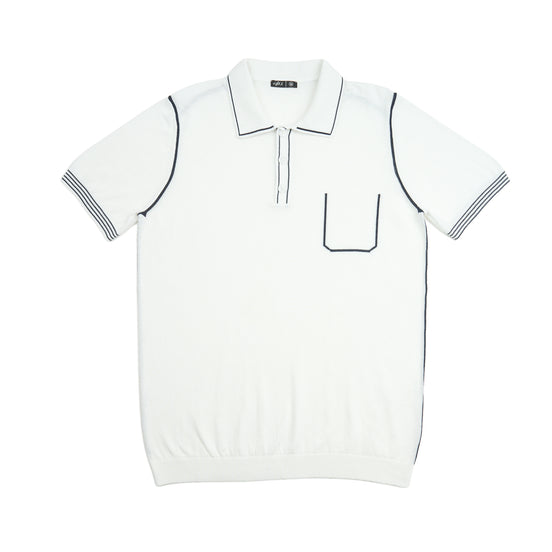 Contrast Short Sleeve Knit Polo - White Knits Eight-X