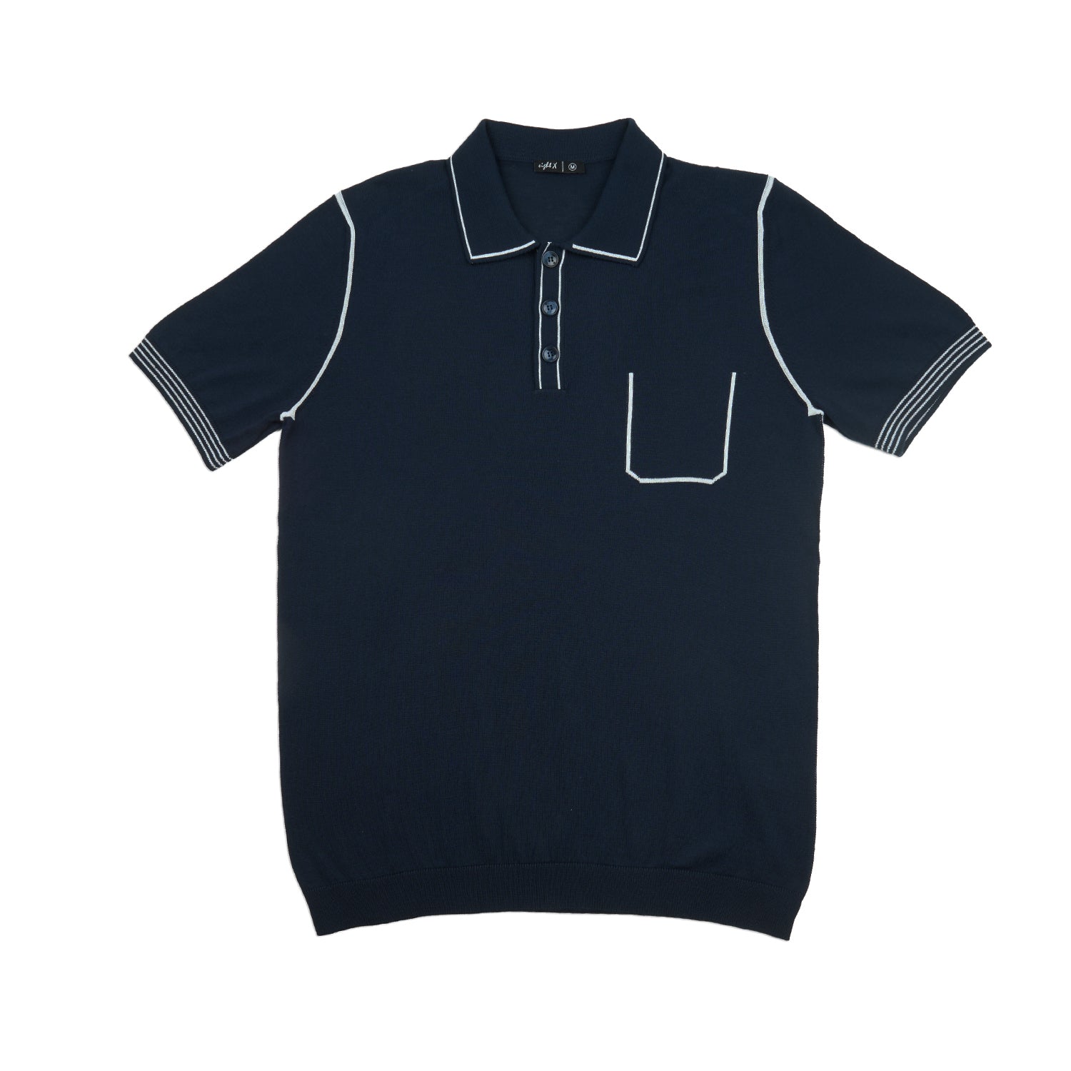 Contrast Short Sleeve Knit Polo - Navy Knits Eight-X