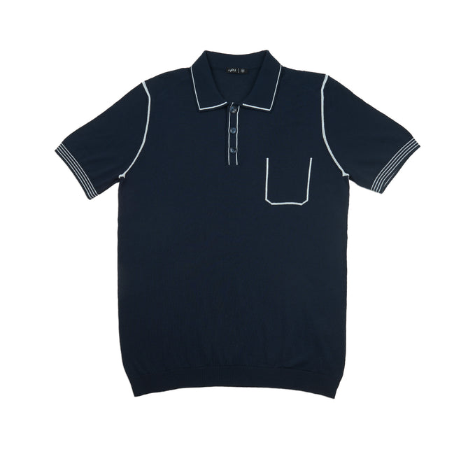 Contrast Short Sleeve Knit Polo - Navy Knits Eight-X