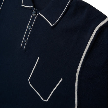 Contrast Short Sleeve Knit Polo - Navy Knits Eight-X