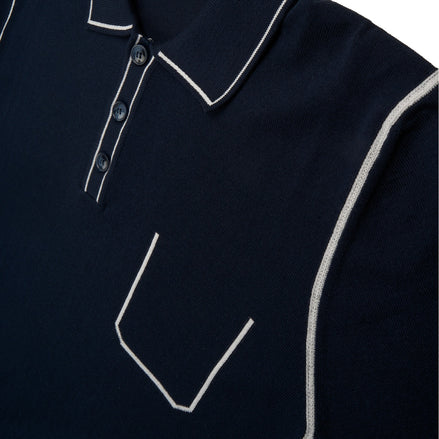 Contrast Short Sleeve Knit Polo - Navy Knits Eight-X