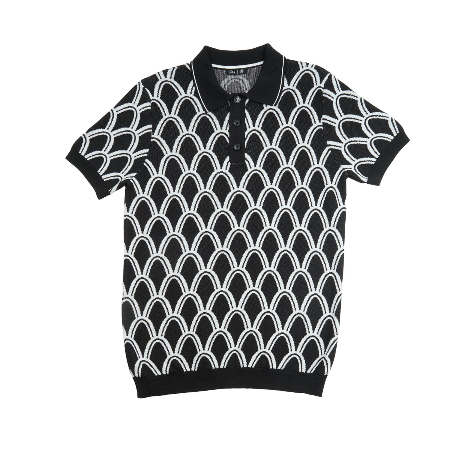 Arc Jacquard Knit Short Sleeve Polo - Black Knits Eight-X
