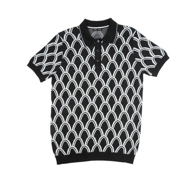 Arc Jacquard Knit Short Sleeve Polo - Black Knits Eight-X