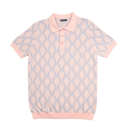 Arc Jacquard Knit Short Sleeve Polo - Pink Knits Eight-X