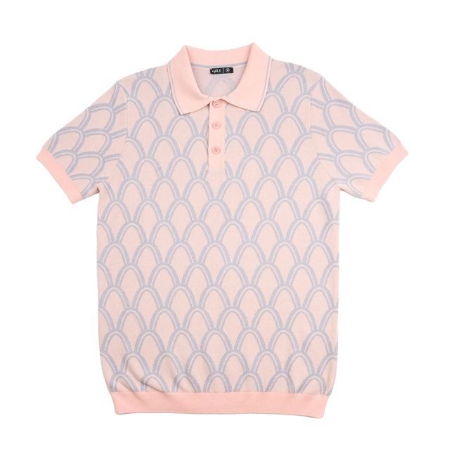Arc Jacquard Knit Short Sleeve Polo - Pink Knits Eight-X