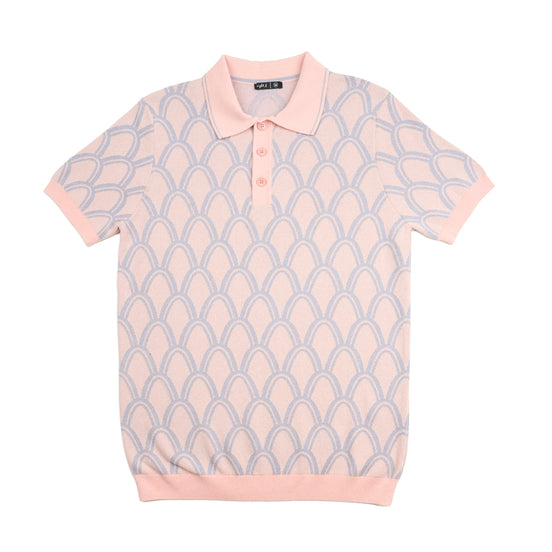 Arc Jacquard Knit Short Sleeve Polo - Pink Knits Eight-X PINK S