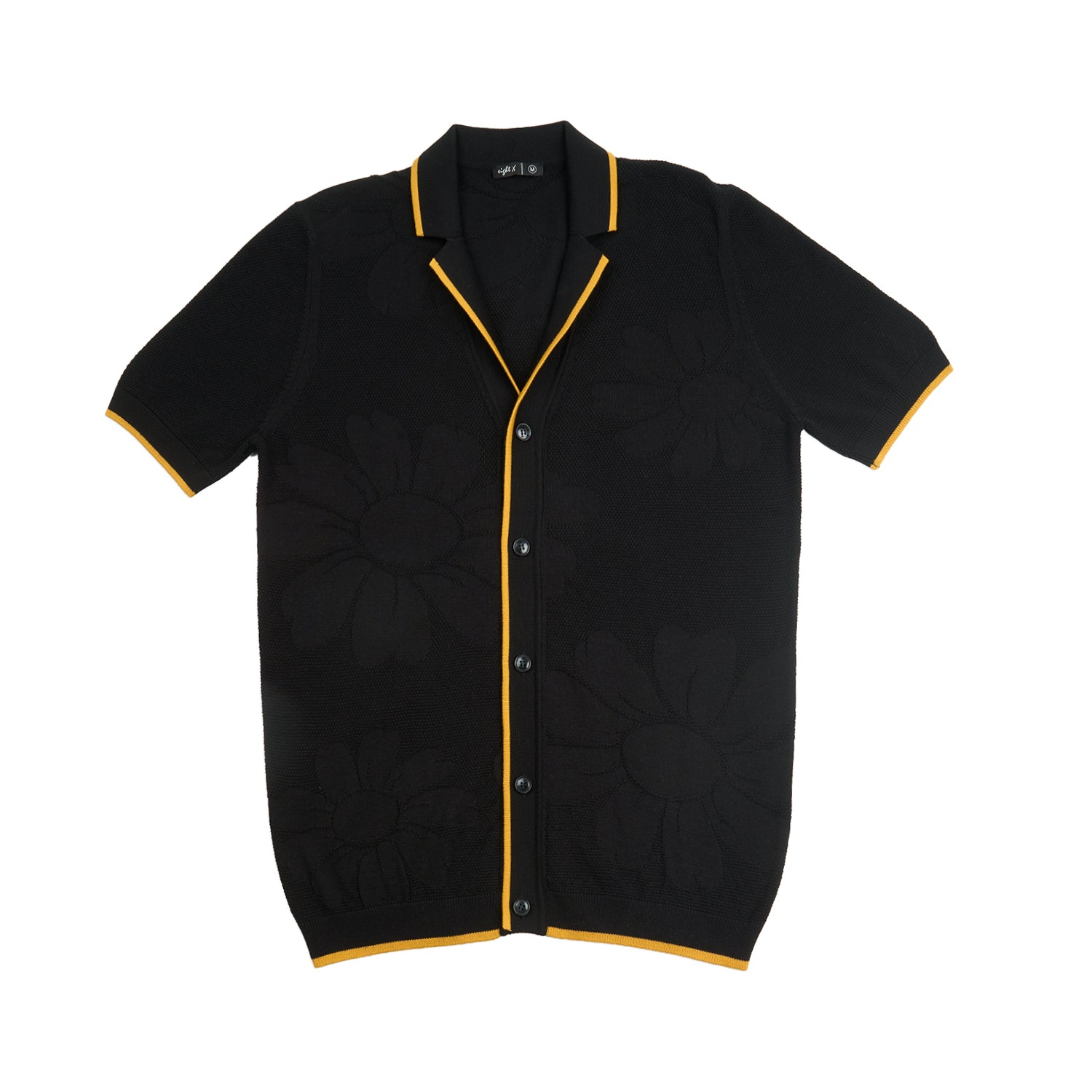 Botanical Jacquard Knit Short Sleeve Shirt - Black Knits Eight-X