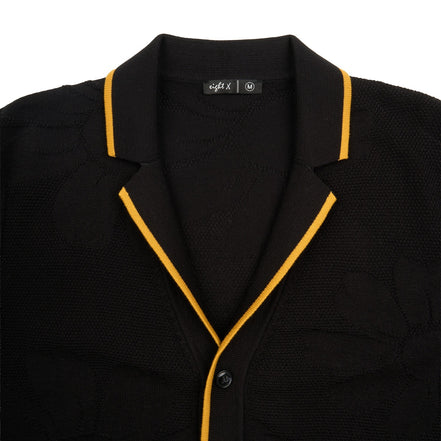 Botanical Jacquard Knit Short Sleeve Shirt - Black Knits Eight-X