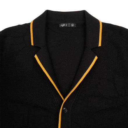 Botanical Jacquard Knit Short Sleeve Shirt - Black Knits Eight-X