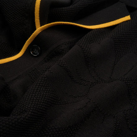 Botanical Jacquard Knit Short Sleeve Shirt - Black Knits Eight-X