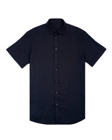 Essential Linen Button Short Sleeve Button Down Shirt - Navy Button Down Shirts Eight-X