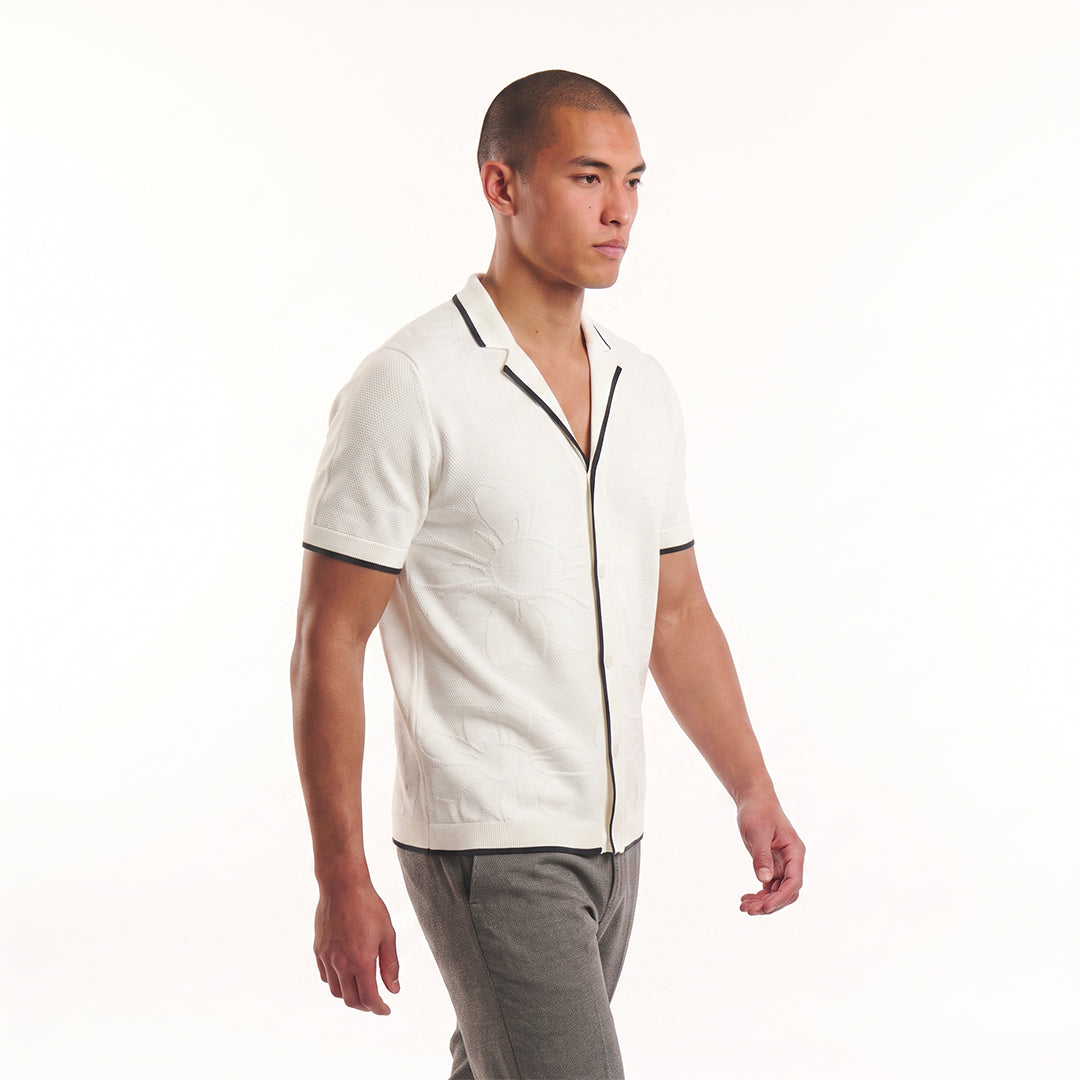 Botanical Jacquard Knit Short Sleeve Shirt Knits Eight-X