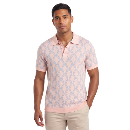 Arc Jacquard Knit Short Sleeve Polo - Pink Knits Eight-X