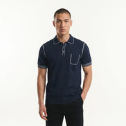 Contrast Short Sleeve Knit Polo - Navy Knits Eight-X