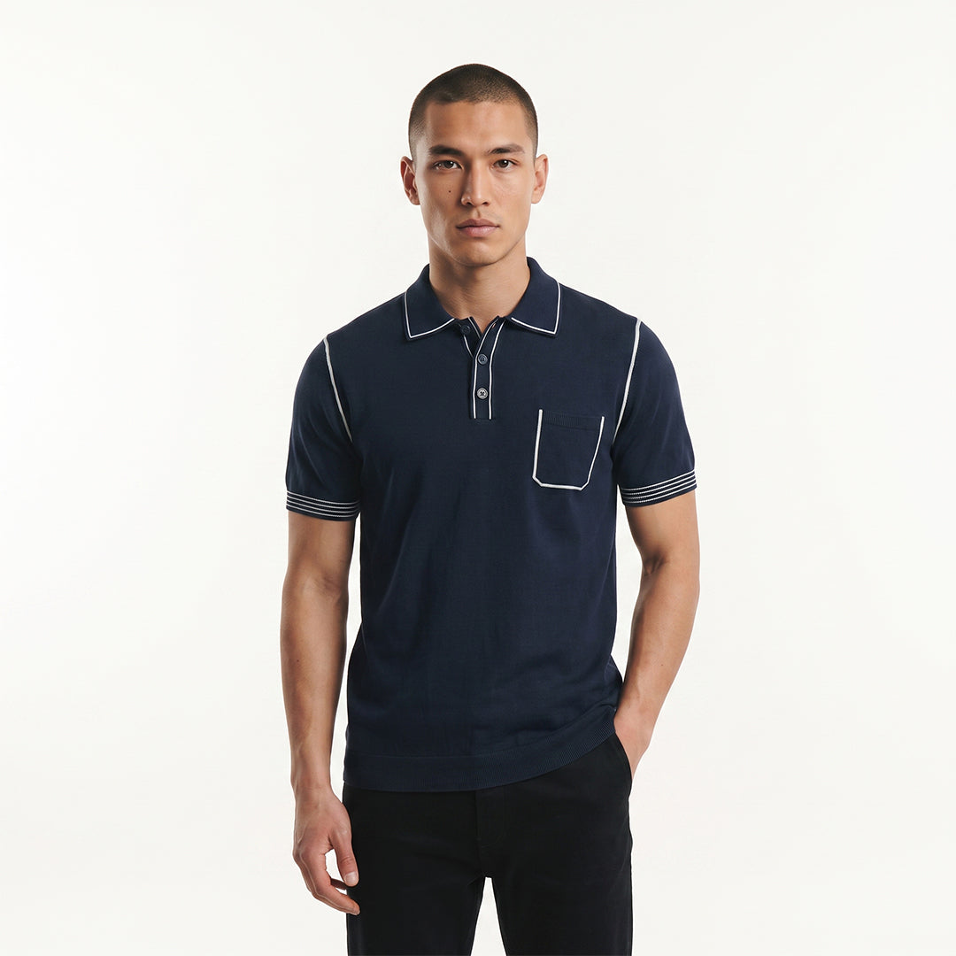 Contrast Short Sleeve Knit Polo - Navy Knits Eight-X