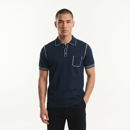 Contrast Short Sleeve Knit Polo - Navy Knits Eight-X