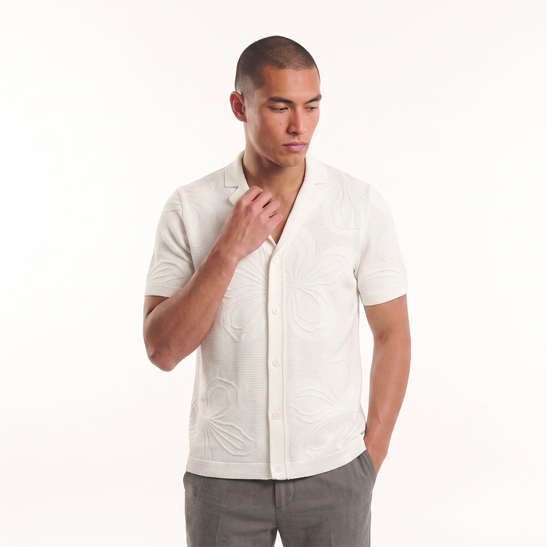Lily Jacquard Knit Short Sleeve Shirt - White Knits Eight-X