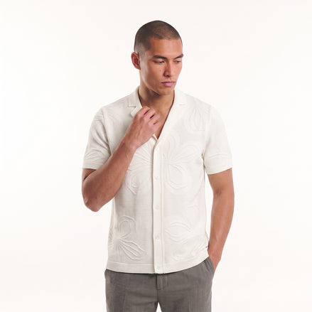 Lily Jacquard Knit Short Sleeve Shirt - White Knits Eight-X