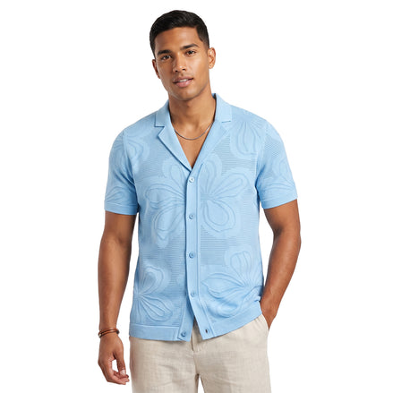 Lily Jacquard Knit Short Sleeve Shirt - Light Blue Knits Eight-X