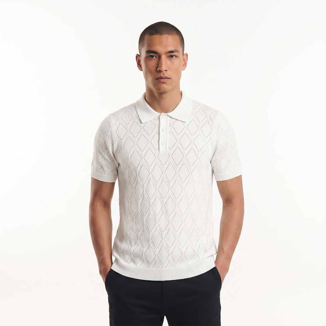 Prism Short Sleeve Knit Polo - White Knits Eight-X