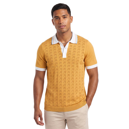 Direction Short Sleeve Knit Polo - Mustard Knits Eight-X